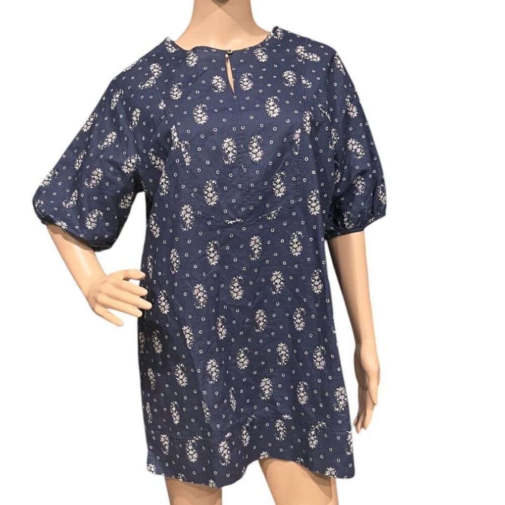 MAGE Women's Navy Blue & White Printed Kurti Top Tunic Blouse Linen